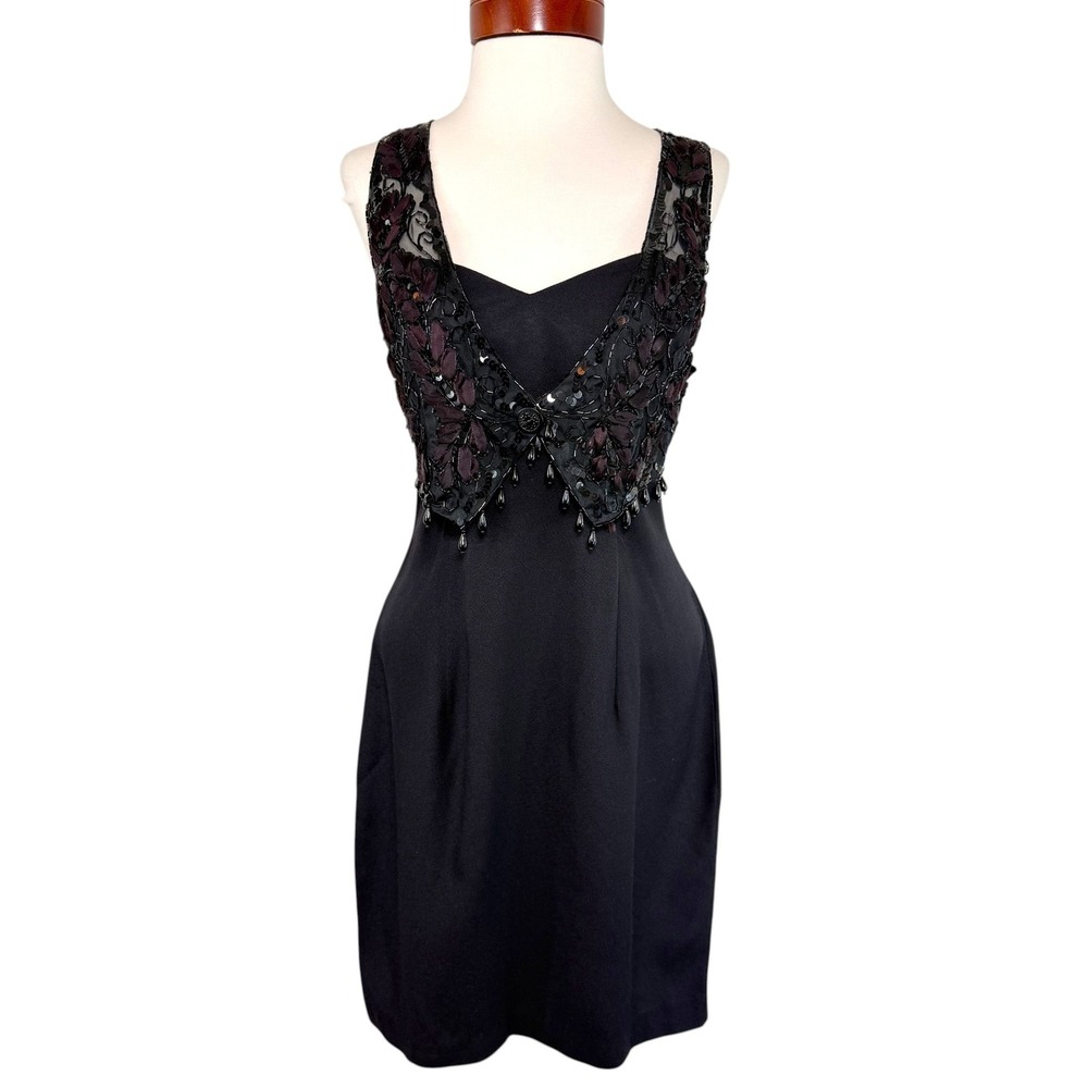 VTG Jessica McClintock Gunne Sax Black‎ Beaded Cocktail Dress Whimsygoth 90s 2